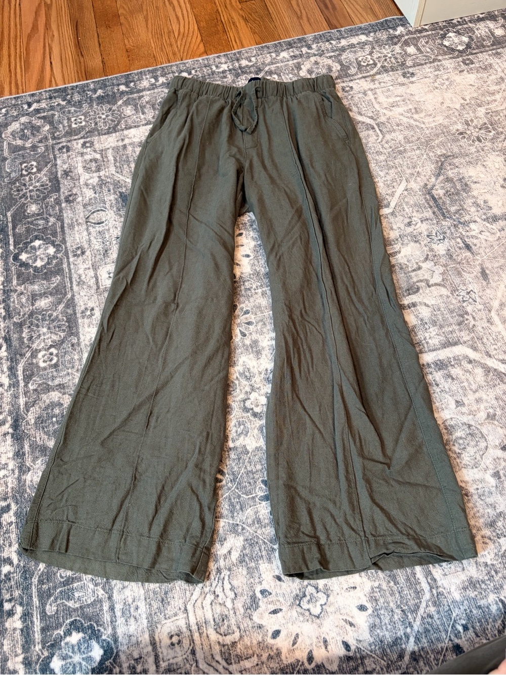 GAP Olive Green linen blend Wide-Leg Drawstring Pants